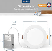 12 Pack 6 Inch 5CCT Ultra-Thin LED Recessed Ceiling Light with Junction Box, 1050LM Brightness, Dimmable Canless Wafer Downlight, 12W, ETL&FCC