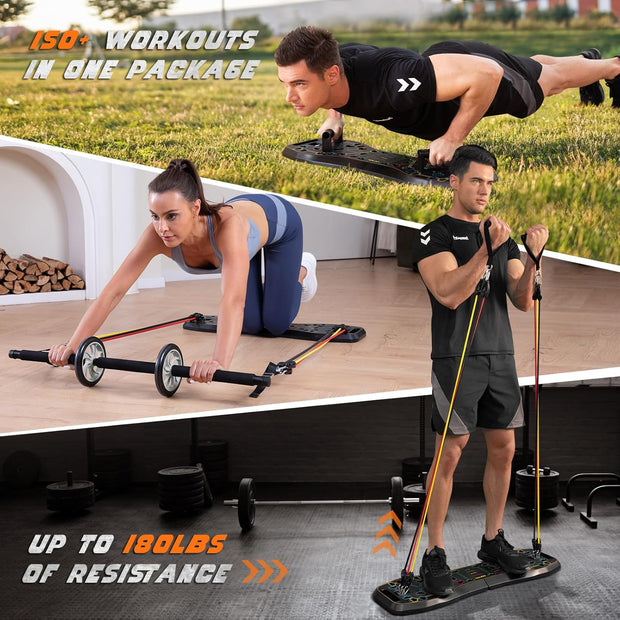 25-In-1 4Rd Generation Push up Board - Multi-Functional Foldable Gym System with Resistance Bands, Pilates Bar & Pulleys, Portable Workout Equipment for Men & Women, Chest/Back/Abs Training