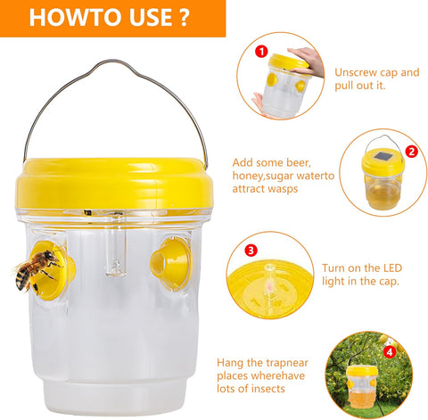 3 Pack Wasp Traps Outdoor Hanging, Solar Bee Trap for Outside, Hornet Traps, Bee Wasp Catcher outside Garden