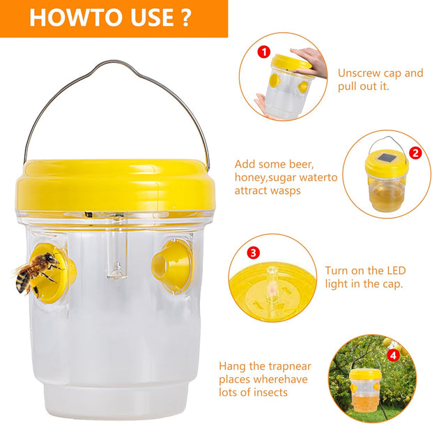 3 Pack Wasp Traps Outdoor Hanging, Solar Bee Trap for Outside, Hornet Traps, Bee Wasp Catcher outside Garden