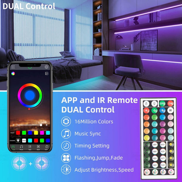 100Ft Led Strip Lights RGB Music Sync Color Changing Bluetooth Led Lights with Smart App Control Remote Led Lights for Bedroom Room Lighting Flexible Home Décor