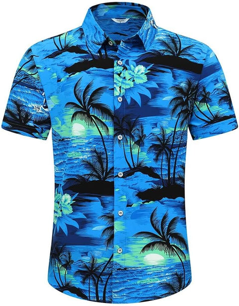 Hawaiian Shirt for Men, Unisex Summer Beach Casual Short Sleeve Button down Shirts, Printed Palmshadow Clothing