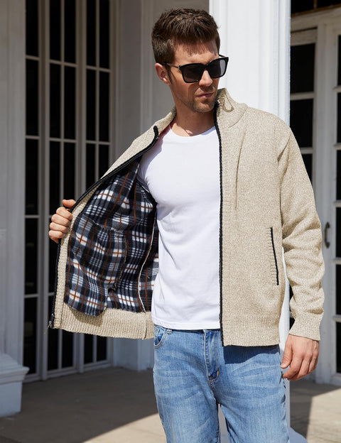 Men'S Casual Slim Full Zip Thick Knitted Cardigan Sweaters with Pockets
