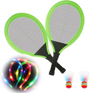 Led Light-Up Oversized Badminton Set with 2 Player Grip Tapes Badminton Racket 2/4 PCS Light-Up Shuttlecocks, Family Entertainment Outdoor Night Light Training LED Badminton Racket Sets Sport