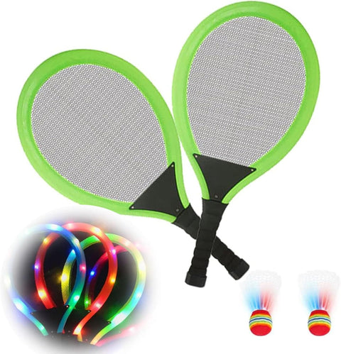 Led Light-Up Oversized Badminton Set with 2 Player Grip Tapes Badminton Racket 2/4 PCS Light-Up Shuttlecocks, Family Entertainment Outdoor Night Light Training LED Badminton Racket Sets Sport