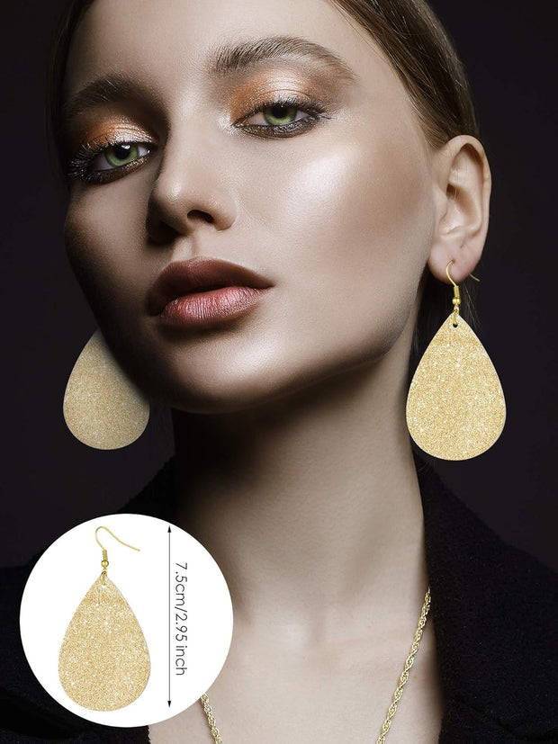 4 Pieces Women'S Glitter Jewelry Set Bridal Wedding Multi-Layer Bracelet Faux Leather Dangle Earrings Necklace