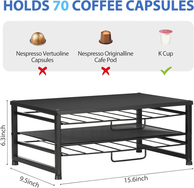 K Cup Holder Organizer for 70 Pods, 2-Tier Coffee Pod Holder for K-Cup with 2 Sliding Storage Drawers, Coffee Station Bar Organizer for Kitchen Countertop, Home & Office, Frosted Black