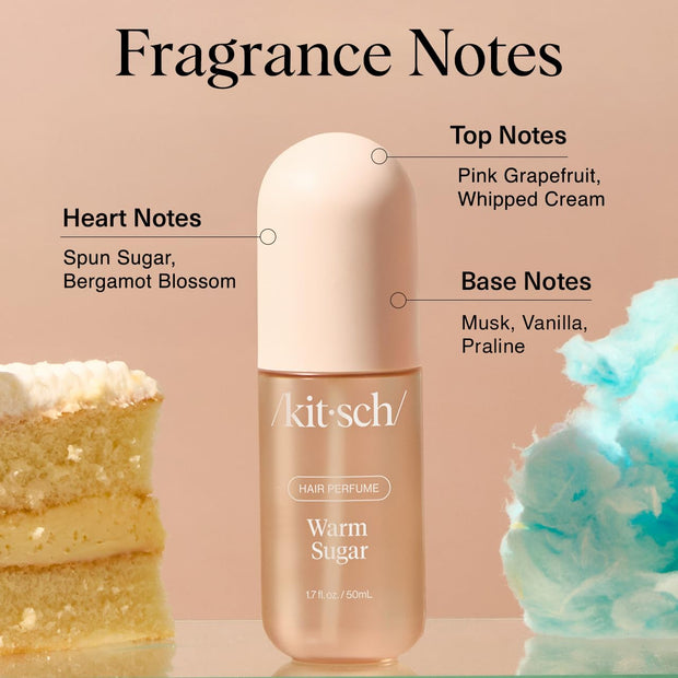 Warm Sugar Hair Perfume for Women - Clean, Deodorizing, and Patented Odor-Eliminating Technology, Body Mist - Freshen Hair, Body & Pillows - Sweet Pink Grapefruit & Warm Vanilla Scent - 50Ml