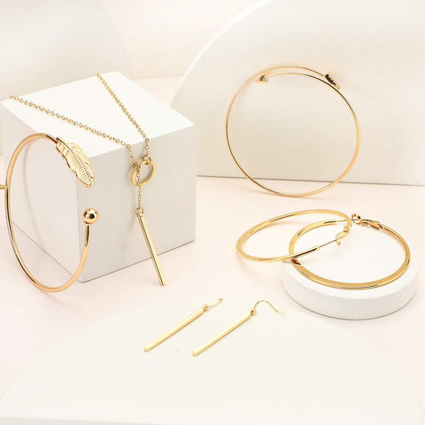 Simple Bar Jewelry Set Vertical Bar Necklace Earrings Adjustable Cuff Bracelet for Women