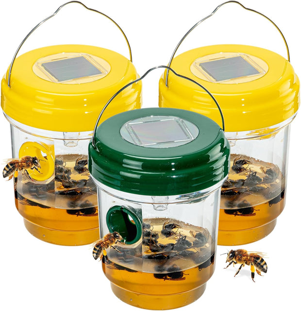 3 Pack Wasp Traps Outdoor Hanging, Solar Bee Trap for Outside, Hornet Traps, Bee Wasp Catcher outside Garden