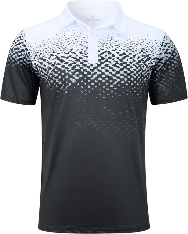Mens Golf Shirt Dry Fit Athletic Polo Shirts Moisture Wicking Performance 3D Print Short Sleeve