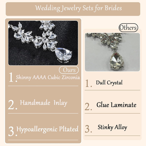 Jewelry Set for Women, Necklace Dangle Earrings Bracelet Set with White AAA Cubic Zirconia, Allergy Free Wedding Party Jewelry for Bridal Bridesmaid
