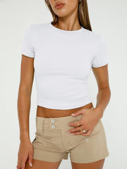 Womens Basic T Shirts Summer Tops 2025 Short Sleeve Crop Tops Slim Fit Gym Workout Y2K Clothes
