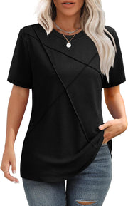 Womens Summer Tops 2025 Pleated round Neck Short Sleeve Shirts Business Casual