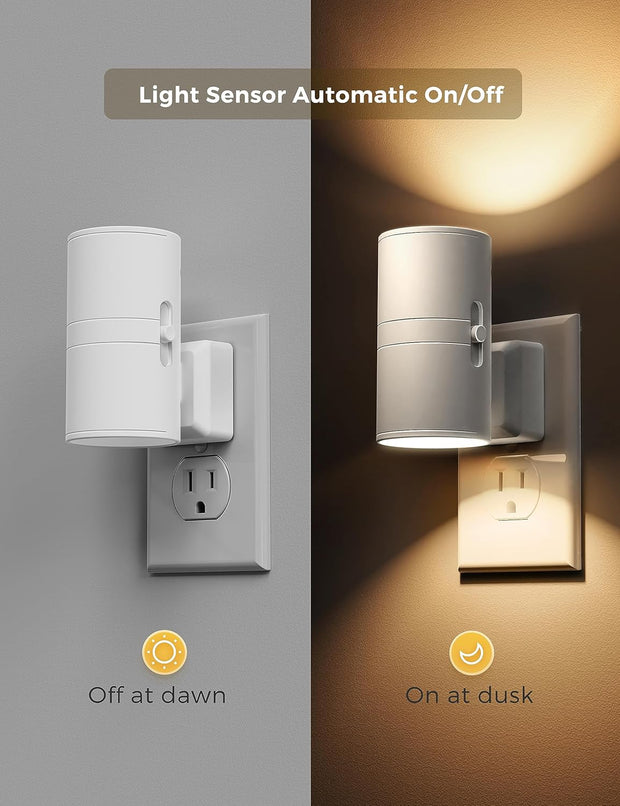 Night Light Plug In, Night Lights Plug into Wall, Light Sensor, 0-100LM, Soft White 3000K, Dimmable Night Light, Modern Nightlight for Hallway Bedroom Stairway, 2 Pack
