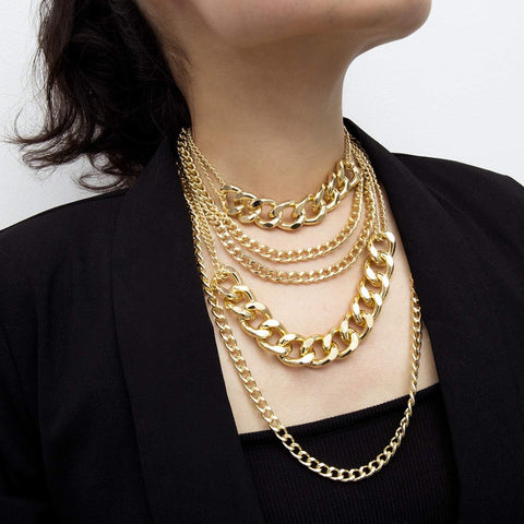Chunky Gold Necklaces for Women,Multilayer Punk 80S Hip Hop Necklace,Layered Cuban Link Chain Statement Necklace 90S Freaknik Outfit Accessories for Women