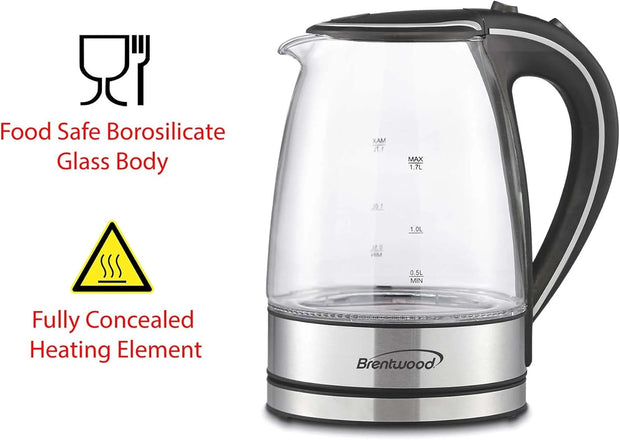 Brentwood KT-1900BK Tempered Glass Electric Kettle, 1.7 Liter Consumer Electronics Electronics