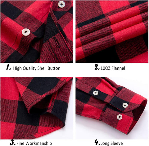 Men'S Button down Regular Fit Long Sleeve Plaid Flannel Casual Shirts
