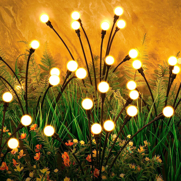 Solar Lights Outdoor(4-Pack, 32 Leds), Solar Garden Lights, Outdoor Decorations, Firefly Light for Patio Decor, Big Bulb, Unique Gifts for Women, Gifts for Grandma