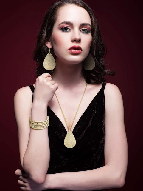 4 Pieces Women'S Glitter Jewelry Set Bridal Wedding Multi-Layer Bracelet Faux Leather Dangle Earrings Necklace