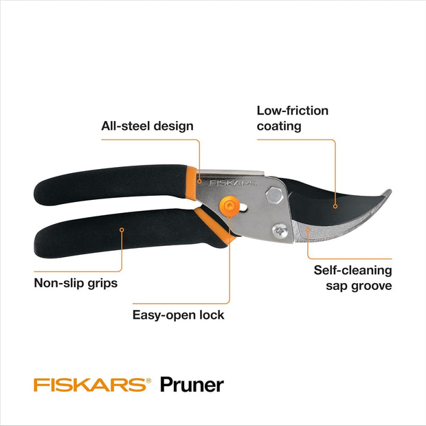 Bypass Pruning Shears, 5/8-Inch Cut Capacity Garden Clippers, Gardening Scissors with Sharp, Rust Resistant Steel Blade