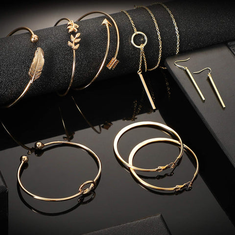 Simple Bar Jewelry Set Vertical Bar Necklace Earrings Adjustable Cuff Bracelet for Women