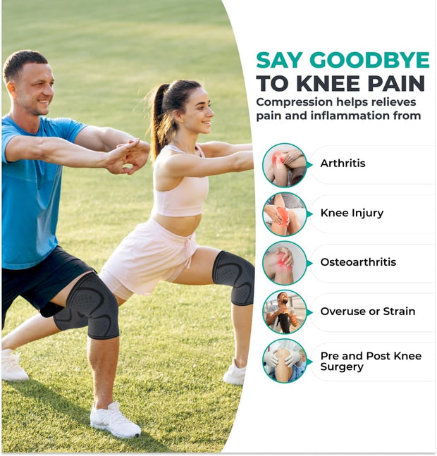 Compression Knee Brace for Women & Men, 2-Pack Knee Brace for Running Knee Pain, Knee Support Compression Sleeve, Workout Sports Knee Braces for Meniscus Tear, ACL & Arthritis Pain Relief