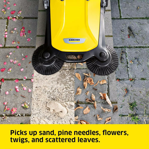 S 4 Twin Walk-Behind Outdoor Hand Push Sweeper - 5.25 Gallon Capacity - 26.8" Sweeping Width - Sweeps up to 26,000 Ft²/Hour,Yell