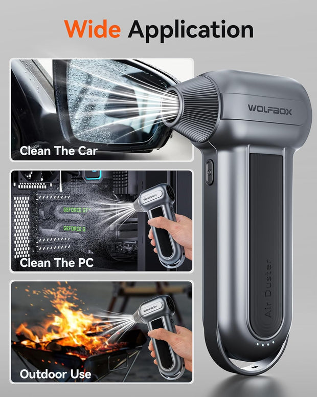 MF100 Electric Air Duster-150000Rpm Super Power Cordless Air Duster, Rechargeable Brushless Motor Durable Blower, 3-Gear Adjustable Dust Blower for Computer, Keyboard, Outdoor, House and Car