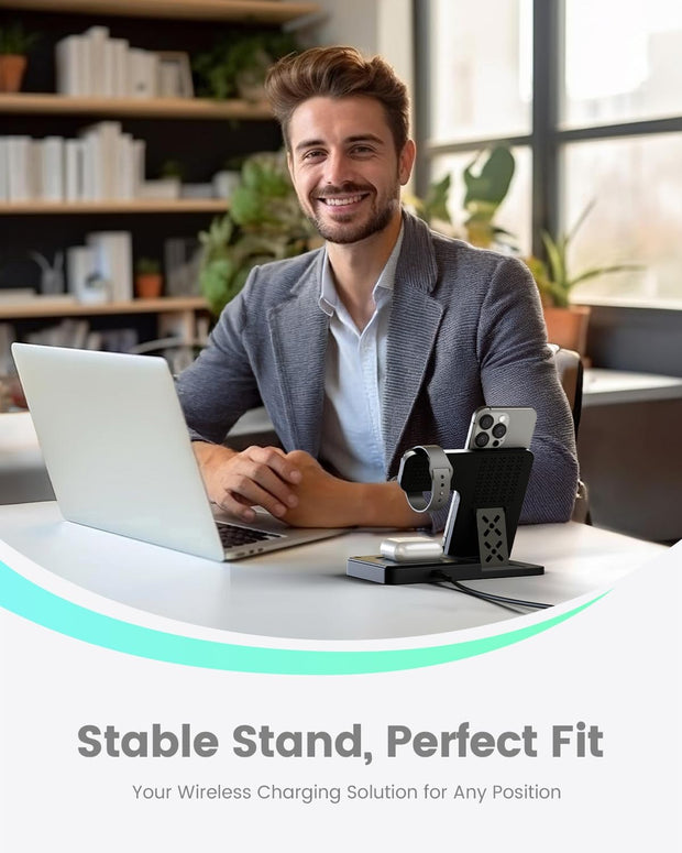 Wireless Charger Iphone Charging Station: 3 in 1 Charger Stand Multiple Devices for Apple - Iphone 16E 16 15 14 Pro Max 13 12 11 - Watch 10 9 8 7 6 5 4 3 2 SE and Ultra Series - Airpods 4 3 2 Pro