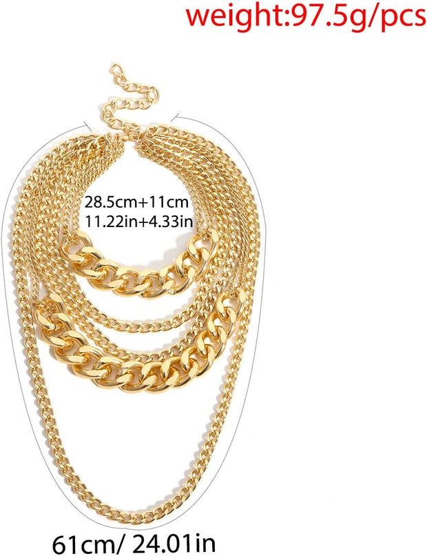 Chunky Gold Necklaces for Women,Multilayer Punk 80S Hip Hop Necklace,Layered Cuban Link Chain Statement Necklace 90S Freaknik Outfit Accessories for Women