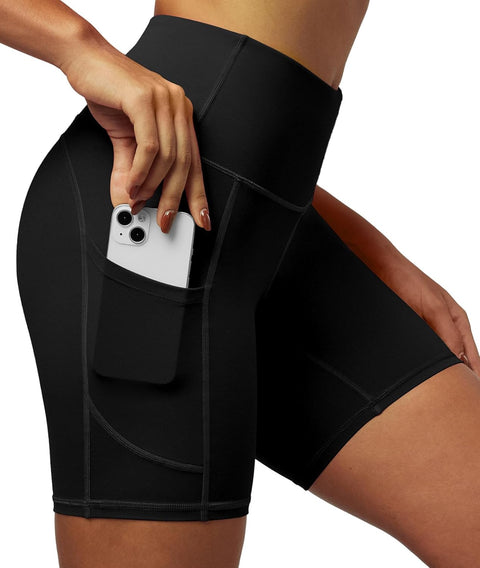 Biker Shorts Women 6" Tummy Control Workout Shorts Women with Pockets High Waisted Yoga Running Gym Spandex Compression