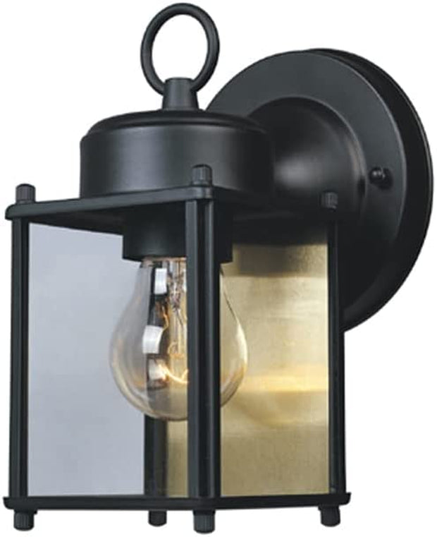 Preston Outdoor Light Fixture, 8 Inch, Exterior Wall Mount Lantern Sconce, Clear Glass Porch Lights for Front Door, Patio, and House Garage, Black, 1161-BK