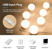 LED Vanity Lights for Mirror,  Hollywood Style with 10 Dimmable Bulbs, Adjustable Color & Brightness, USB Cable, Stick on for Makeup Table Dressing Room Mirror