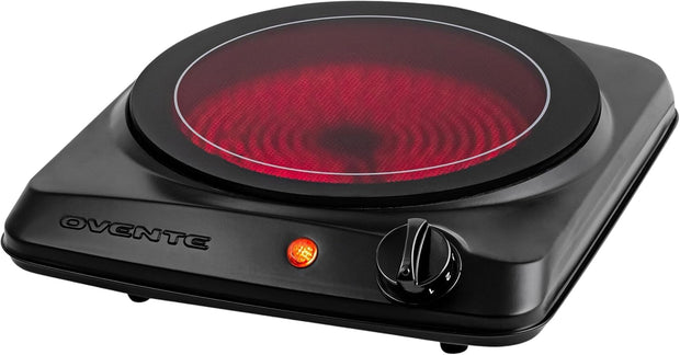 Countertop Infrared Single Burner, 1000W Electric Hot Plate with 7” Ceramic Glass Cooktop, 5 Level Temperature Setting & Easy to Clean Base, Compact Stove for Home Dorm Office, Black BGI101B