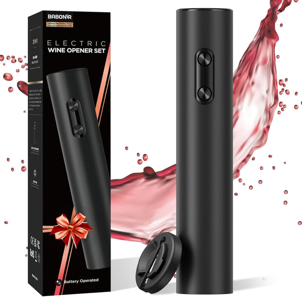 Electric Wine Opener, Battery Operated Bottle Openers with Foil Cutter, One Click Button Corkscrew Remover Ideal Present for Wine Lovers Party and Home Entertaining