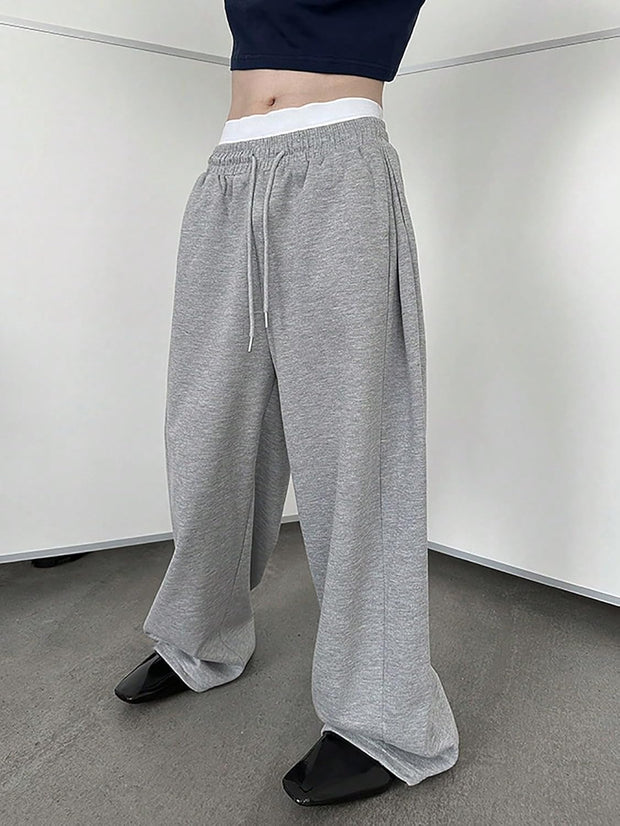 Men'S Baggy Pants Wide Leg Drawstring Waist Loose Sweatpants with Pockets
