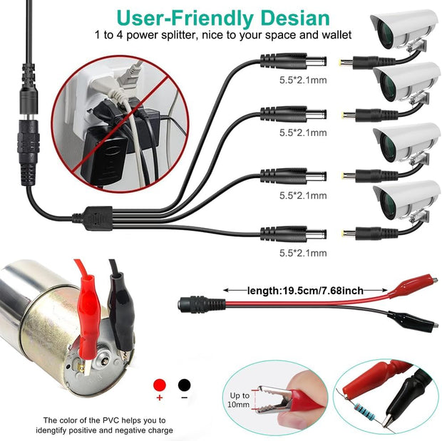 Universal Power Supply 3V~24V 3A 72W Adjustable Variable 3V 5V 9V 12V 18V 20V 24V AC/DC Adapter Charger, 100V-240V AC to DC Converter with 14 Tips, Polarity Converter and 4-Way Power Splitter Cable