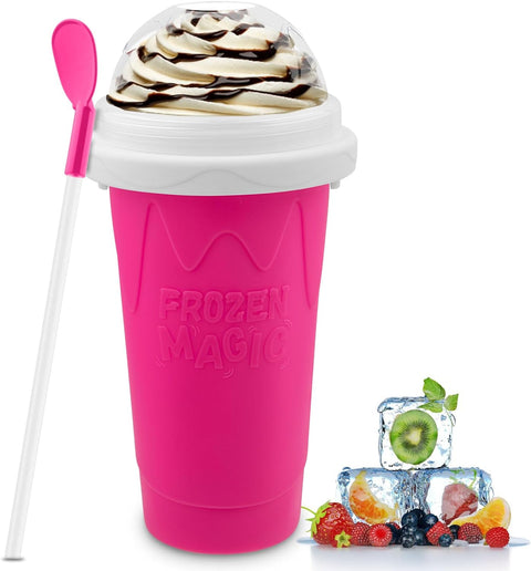 Slushie Maker Cup, Magic Quick Frozen Smoothies Cup for Homemade Milk Shake Ice Cream Maker, Cooling Cup, Double Layer Squeeze Slushy Maker Cup, Birthday Gifts for Friends,Family(Pink)