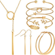 Simple Bar Jewelry Set Vertical Bar Necklace Earrings Adjustable Cuff Bracelet for Women