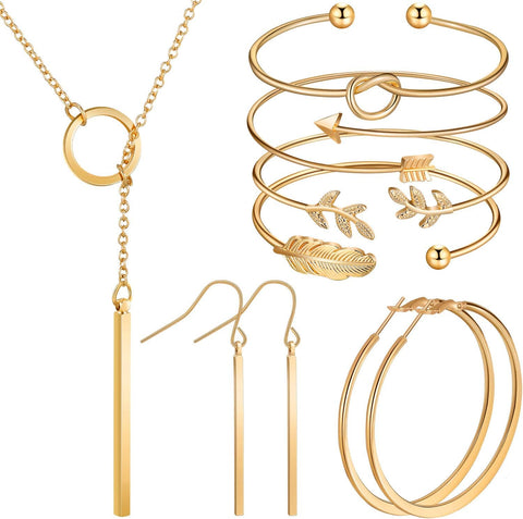 Simple Bar Jewelry Set Vertical Bar Necklace Earrings Adjustable Cuff Bracelet for Women