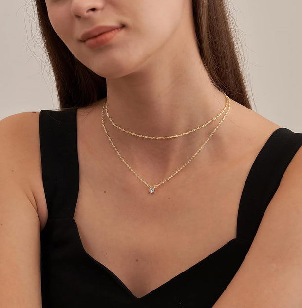 Diamond Necklaces for Women, Dainty 14K Gold/Sterling Silver Choker Necklace Simple Gold Plated CZ Jewelry Necklaces for Women Trendy Gifts