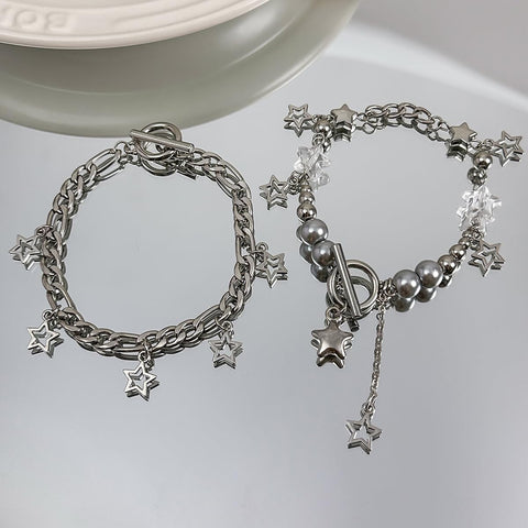 2 Pieces Silver Star Necklace Y2K Jewelry Set Grunge Necklace Kawaii Cute Necklaces Aesthetic Vintage Emo Jewelry