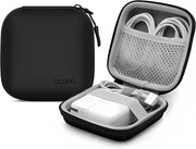 Portable Hard-Shelled Travel Case for Apple Macbook Charger, Small PU Leather Electronics Organizer Waterproof Storage Bag for Laptop Accessories, Magic Mouse, Power Bank, Charging Cords(Black)