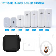 Portable Hard-Shelled Travel Case for Apple Macbook Charger, Small PU Leather Electronics Organizer Waterproof Storage Bag for Laptop Accessories, Magic Mouse, Power Bank, Charging Cords(Black)