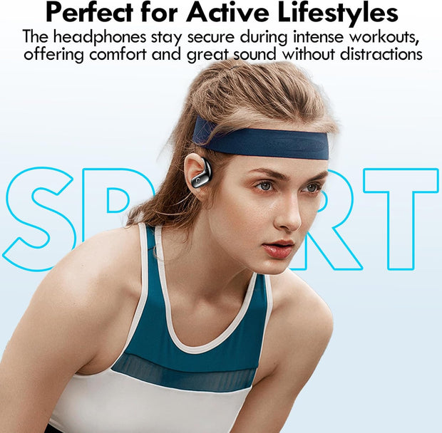 Wireless Earbuds Bluetooth Headphones Sport,Over Ear Buds with Deep Bass Sound,60Hrs Playtime Earphones Redesigned Comfort Fit with Earhooks for Running,Meeting,Workout-Black