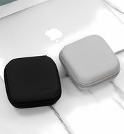 Portable Hard-Shelled Travel Case for Apple Macbook Charger, Small PU Leather Electronics Organizer Waterproof Storage Bag for Laptop Accessories, Magic Mouse, Power Bank, Charging Cords(Black)