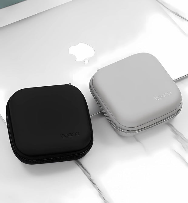 Portable Hard-Shelled Travel Case for Apple Macbook Charger, Small PU Leather Electronics Organizer Waterproof Storage Bag for Laptop Accessories, Magic Mouse, Power Bank, Charging Cords(Black)