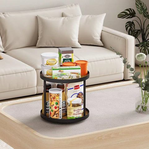 Two Tier Lazy Susan Turntable for Kitchen Countertop Spice Rack Organizer (Rustic Brown, 9.8" X 9.8" X 8.8")