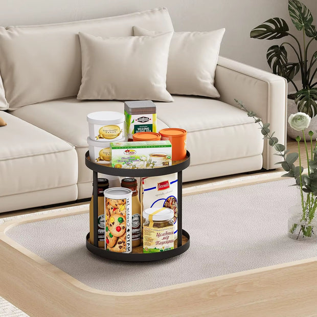 Two Tier Lazy Susan Turntable for Kitchen Countertop Spice Rack Organizer (Rustic Brown, 9.8" X 9.8" X 8.8")